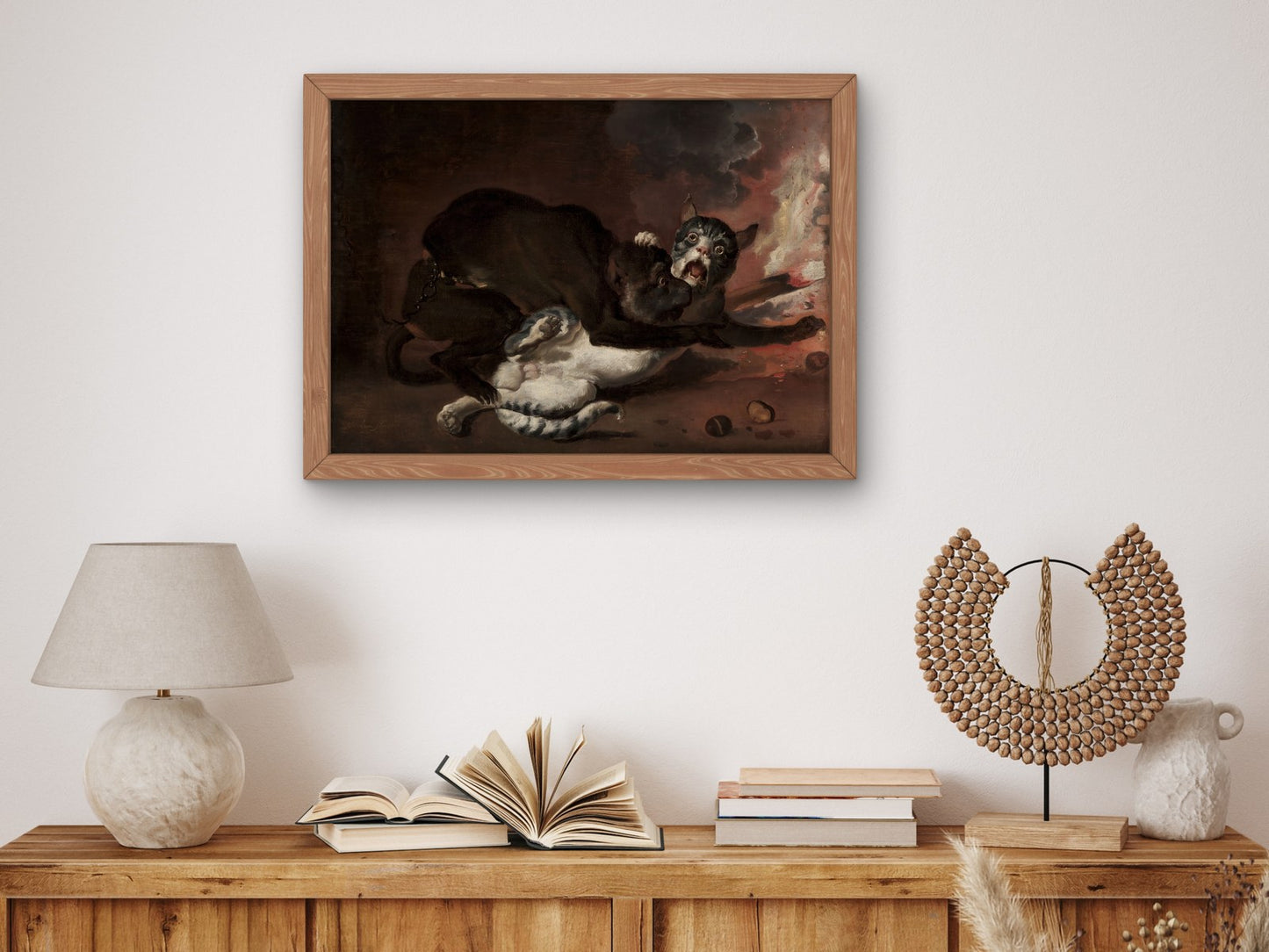 The Monkey and the Cat by Abraham Hondius 1670, Wall Art Print, Fine Art Reproduction, Museum Quality Decor, Poster
