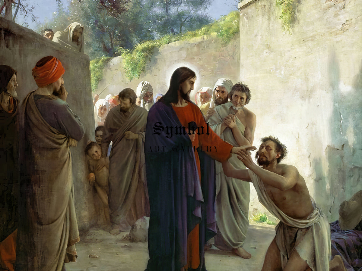 Christ Healing the Blind Man by Carl Bloch 1875, Wall Art Print, Fine Art Reproduction, Museum Quality Decor, Poster