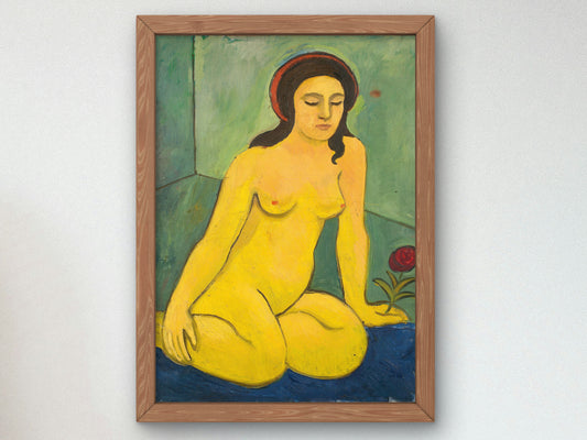 Nude Girl with Red Flower by August Macke 1911, Wall Art Print, Fine Art Reproduction, Museum Quality Decor, Poster