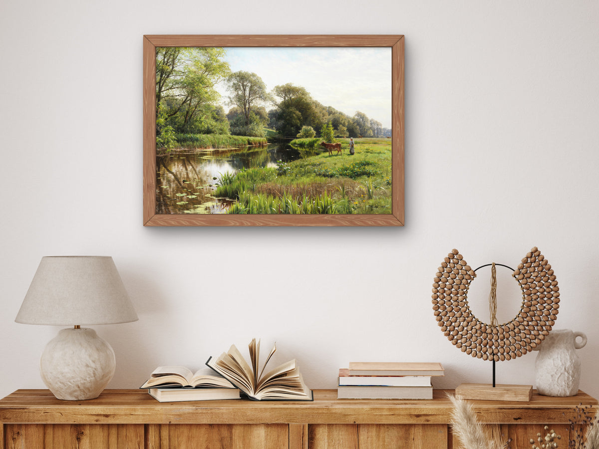 By the River by Peder Mørk Mønsted 1908, Wall Art Print, Fine Art Reproduction, Museum Quality Decor, Poster