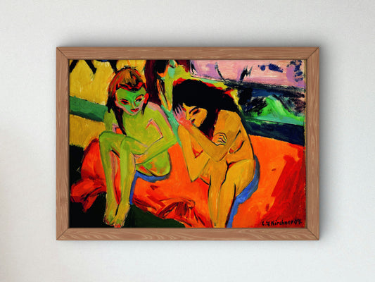 Two Girls by Ernst Ludwig Kirchner 1910, Wall Art Print, Fine Art Reproduction, Museum Quality Decor, Poster