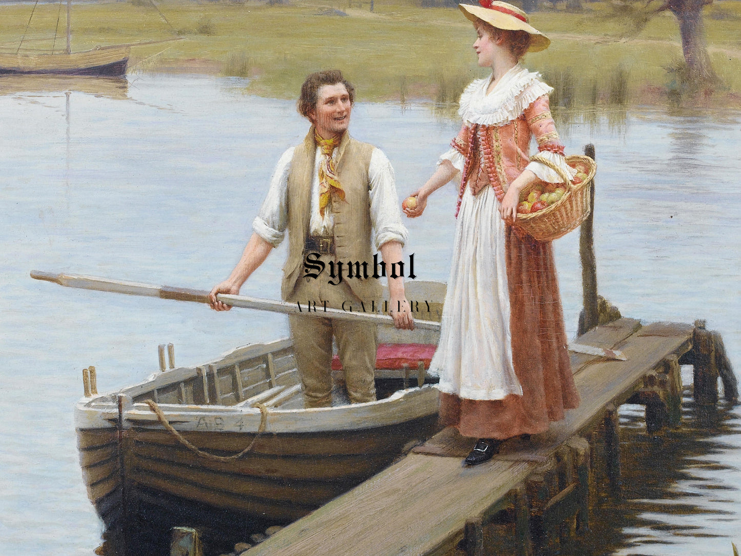 An Apple for the Boatman by Edmund Blair Leighton 1900, Wall Art Print, Fine Art Reproduction, Museum Quality Decor, Poster