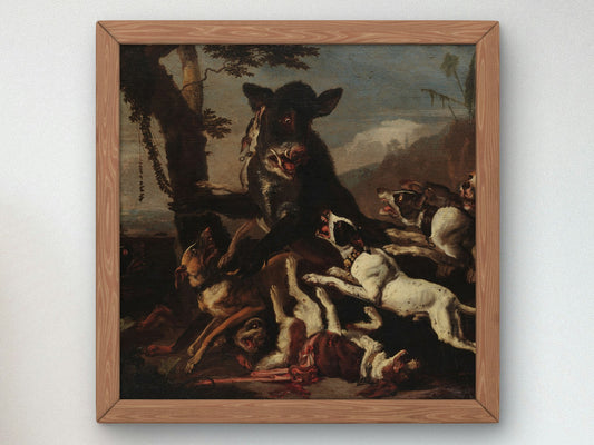 Wild Boar Hunting by Abraham Hondius 1668, Wall Art Print, Fine Art Reproduction, Museum Quality Decor, Poster