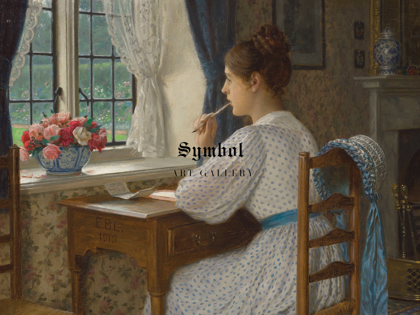 Straying Thoughts by Edmund Blair Leighton 1913, Wall Art Print, Fine Art Reproduction, Museum Quality Decor, Poster