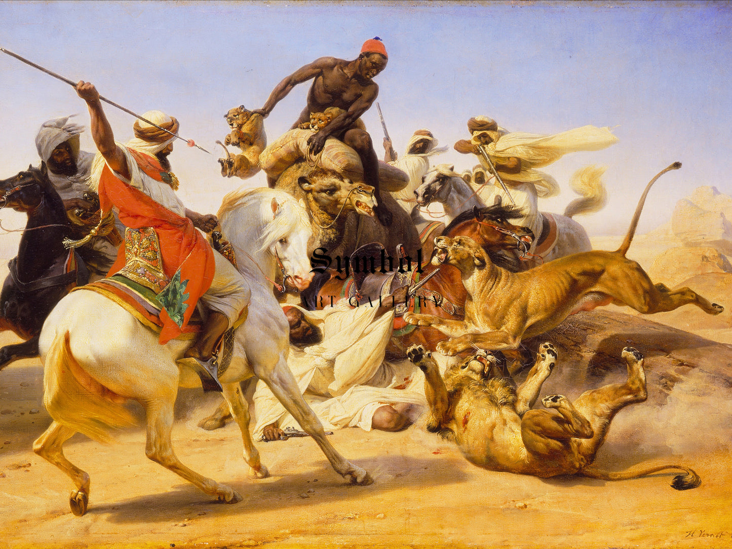 The Lion Hunt by Horace Vernet 1836, Wall Art Print, Fine Art Reproduction, Museum Quality Decor, Poster