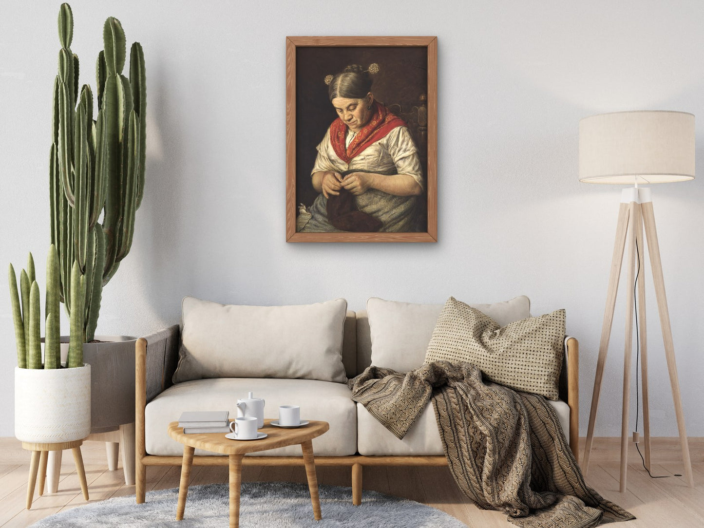 Woman Knitting by Domenico Pesenti, Wall Art Print, Fine Art Reproduction, Museum Quality Decor, Poster