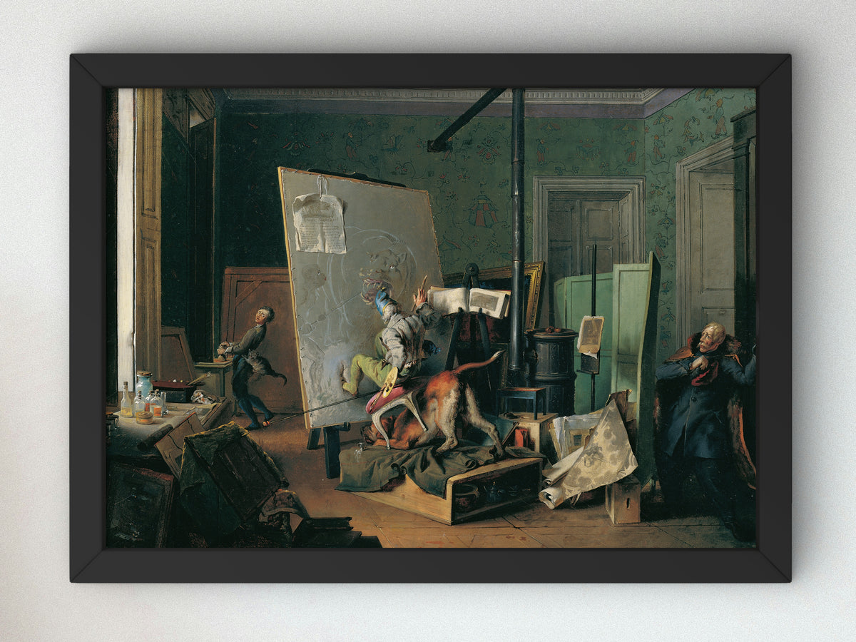 Comical Scene in the Studio by Josef Danhauser 1829, Wall Art Print, Fine Art Reproduction, Museum Quality Decor, Poster