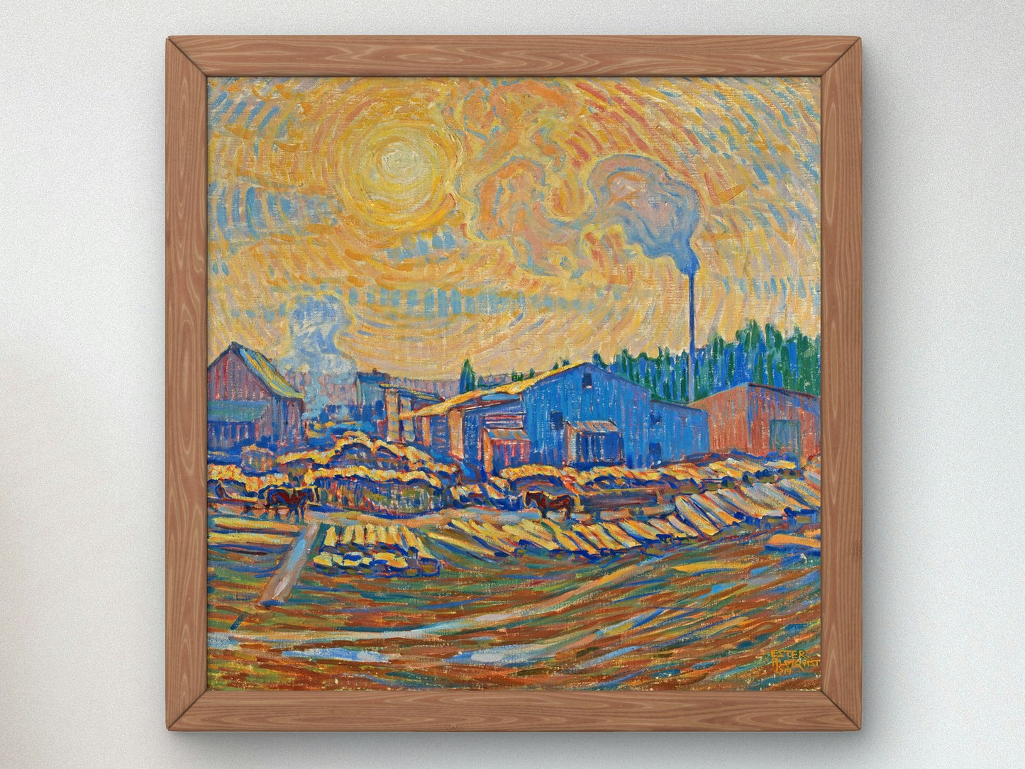 The Sawmill, December sun by Ester Almqvist 1914, Wall Art Print, Fine Art Reproduction, Museum Quality Decor, Poster