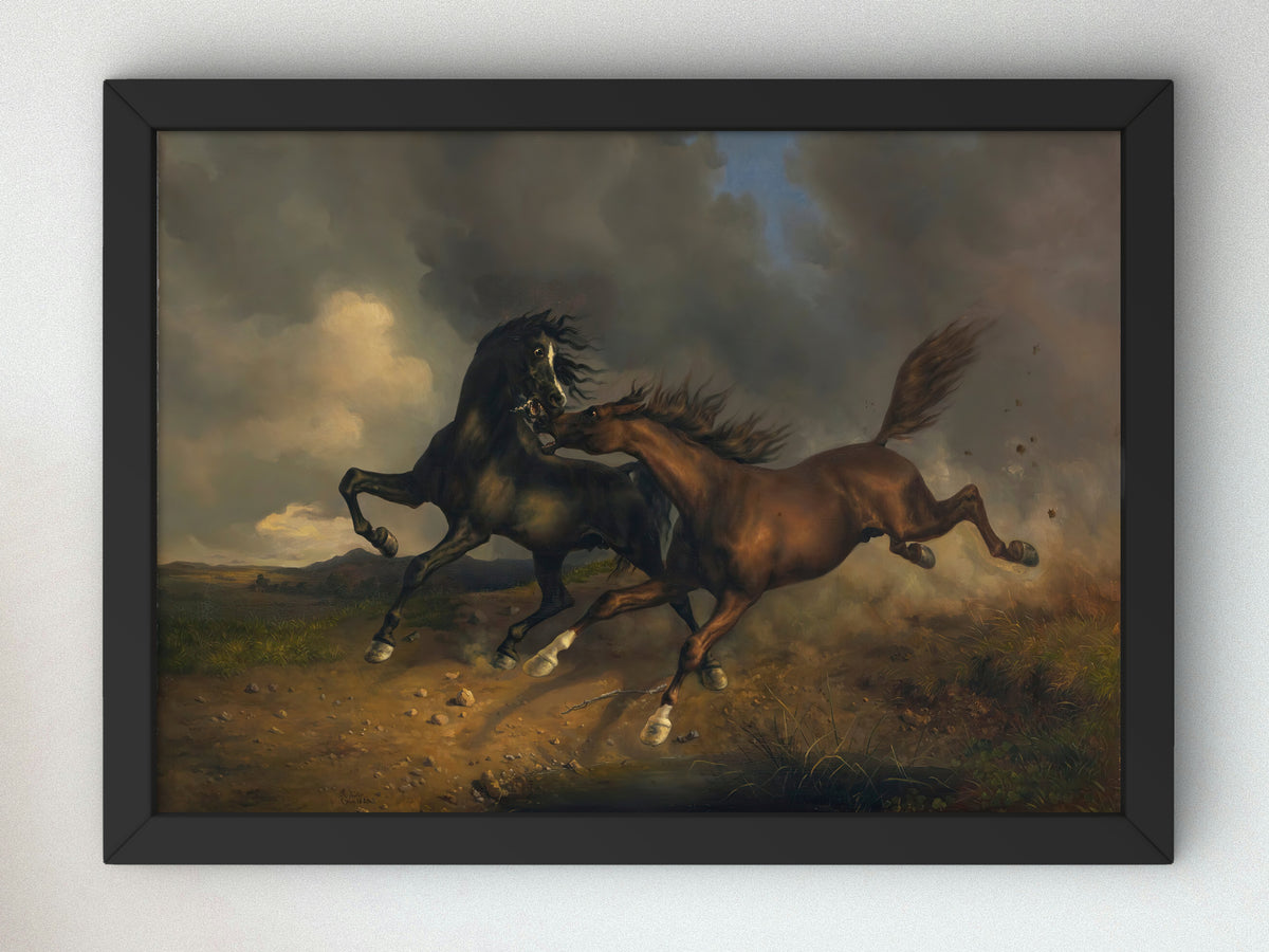 Horses During a Thunderstorm by Johann Rudolf Koller 1846, Wall Art Print, Fine Art Reproduction, Museum Quality Decor, Poster