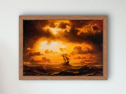 Sunset at Sea by Marcus Larson, Wall Art Print, Fine Art Reproduction, Museum Quality Decor, Poster