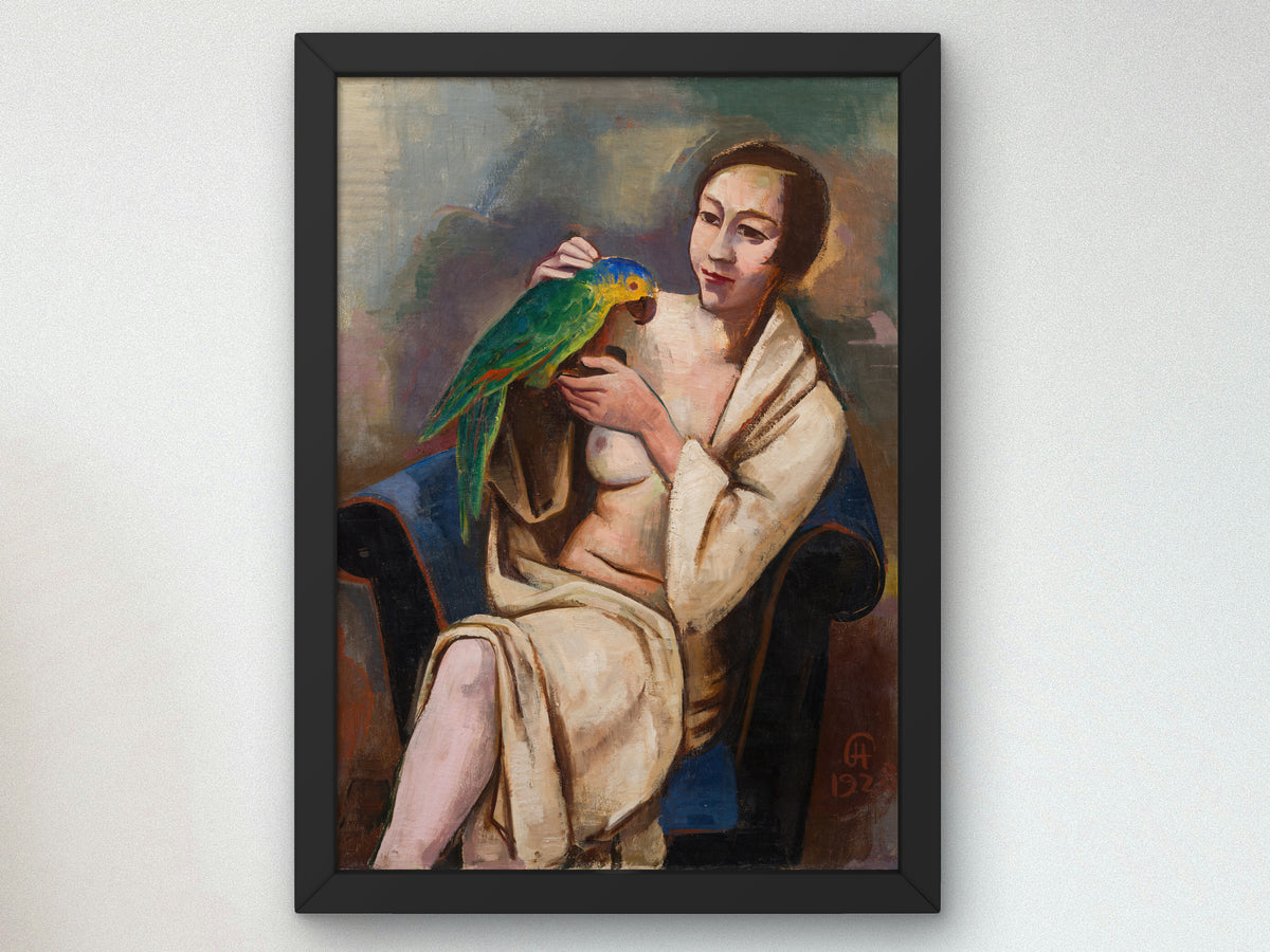 Woman with Parrot by Karl Hofer 1928, Wall Art Print, Fine Art Reproduction, Museum Quality Decor, Poster