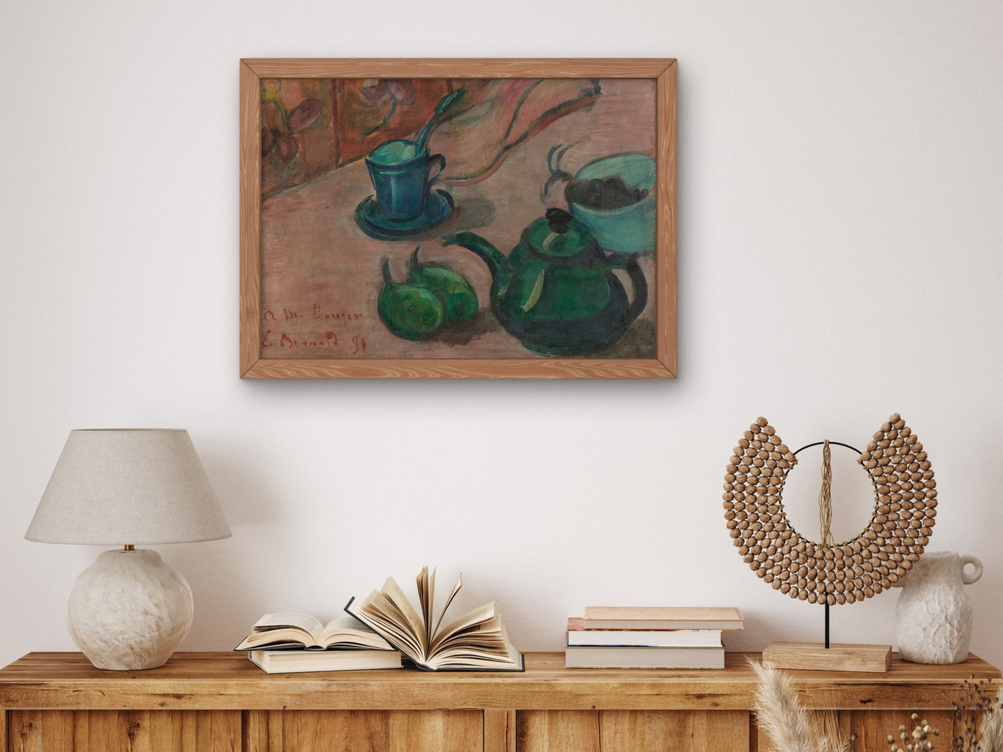 Still Life with Teapot Cup and Fruit by Émile Bernard 1890, Wall Art Print, Fine Art Reproduction, Museum Quality Decor, Poster