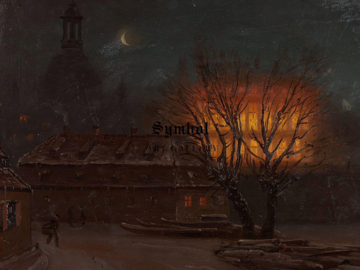 Winter Evening in Dresden by Knud Baade 1845, Wall Art Print, Fine Art Reproduction, Museum Quality Decor, Poster