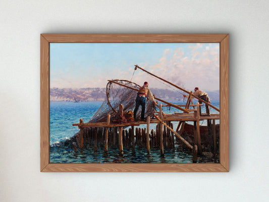 Fishermen Bringing in the Catch by Fausto Zonaro, Wall Art Print, Fine Art Reproduction, Museum Quality Decor, Poster