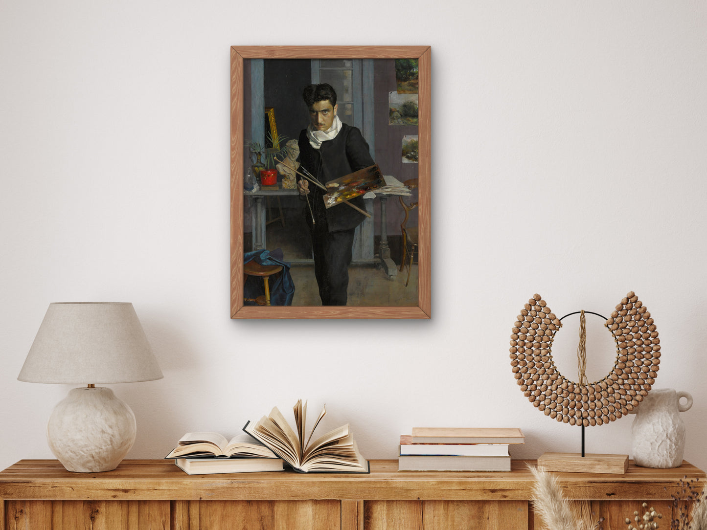 Self Portrait in the Studio by Julio Romero de Torres, Wall Art Print, Fine Art Reproduction, Museum Quality Decor, Poster