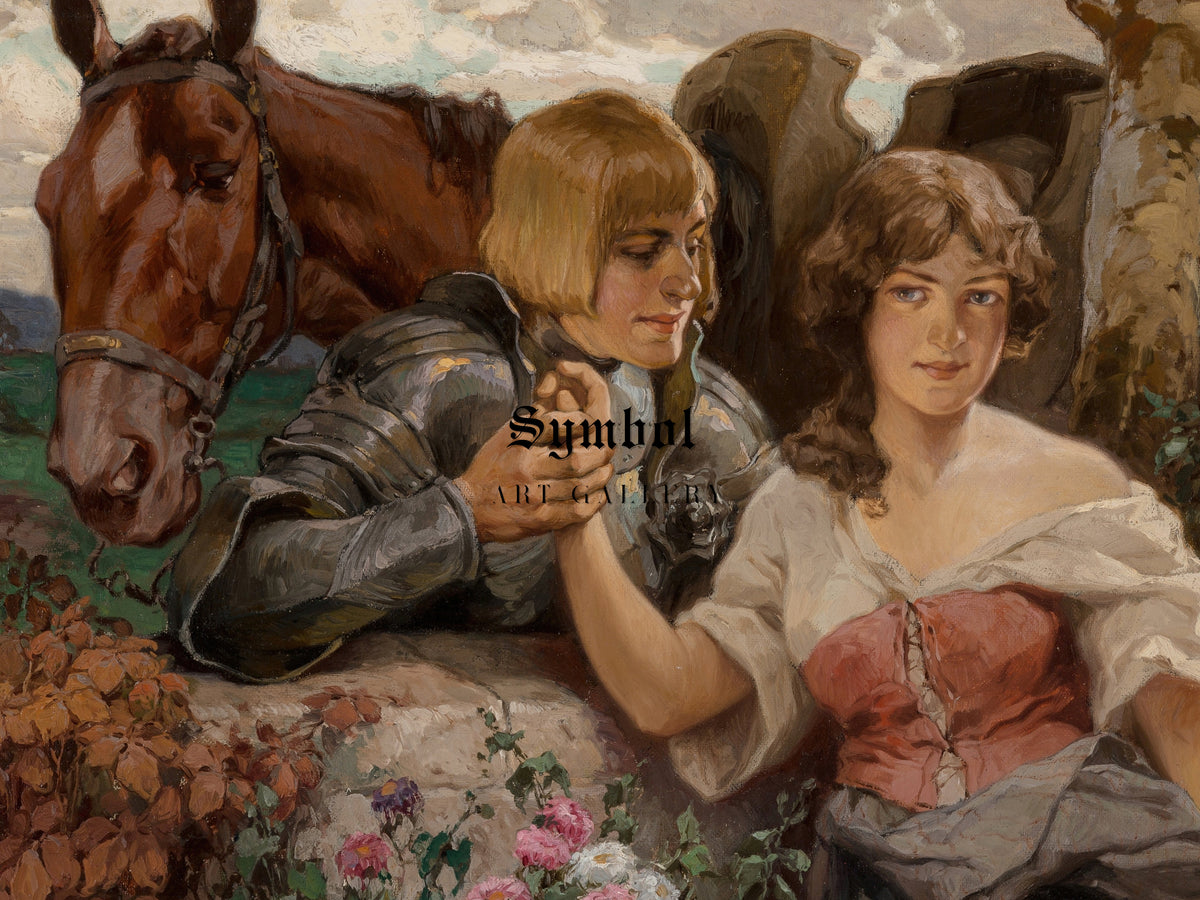 A Gallant Knight and His Maiden by Rudolf Alfred Höger 1910, Wall Art Print, Fine Art Reproduction, Museum Quality Decor, Poster