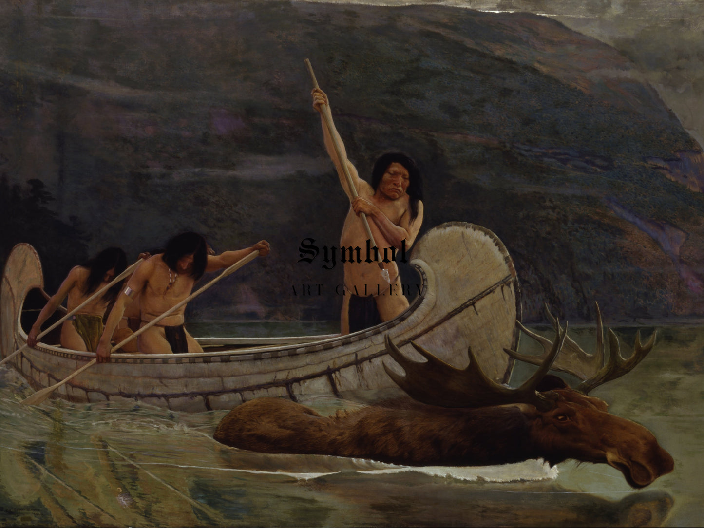 The Moose Chase by George de Forest Brush 1888, Wall Art Print, Fine Art Reproduction, Museum Quality Decor, Poster