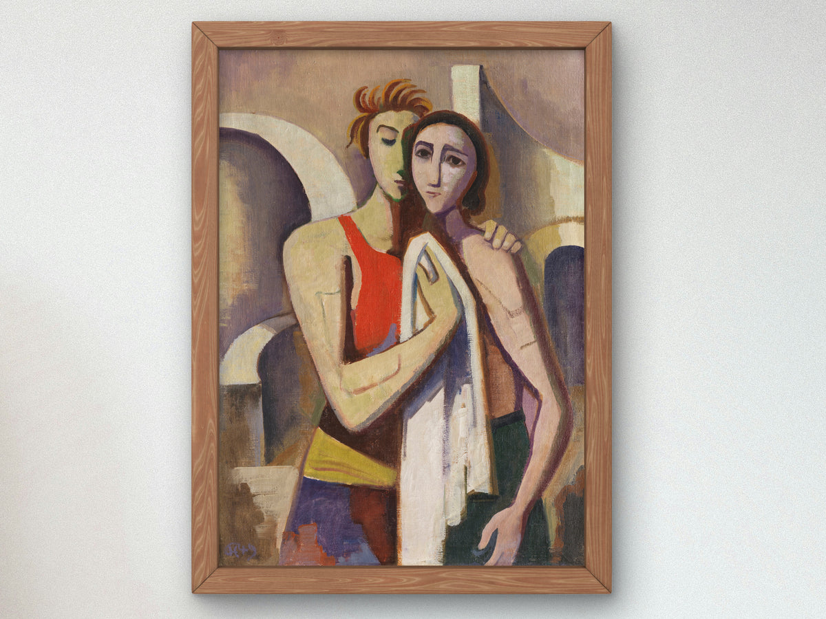Two Women in Front of Architecture by Karl Hofer 1949, Wall Art Print, Fine Art Reproduction, Museum Quality Decor, Poster