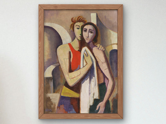 Two Women in Front of Architecture by Karl Hofer 1949, Wall Art Print, Fine Art Reproduction, Museum Quality Decor, Poster