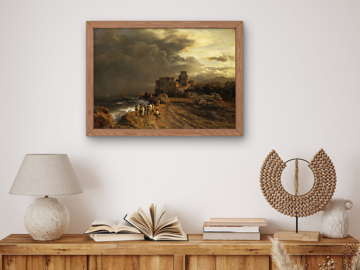 Passing Storm on the Italian Coast by Oswald Achenbach, Wall Art Print, Fine Art Reproduction, Museum Quality Decor, Poster