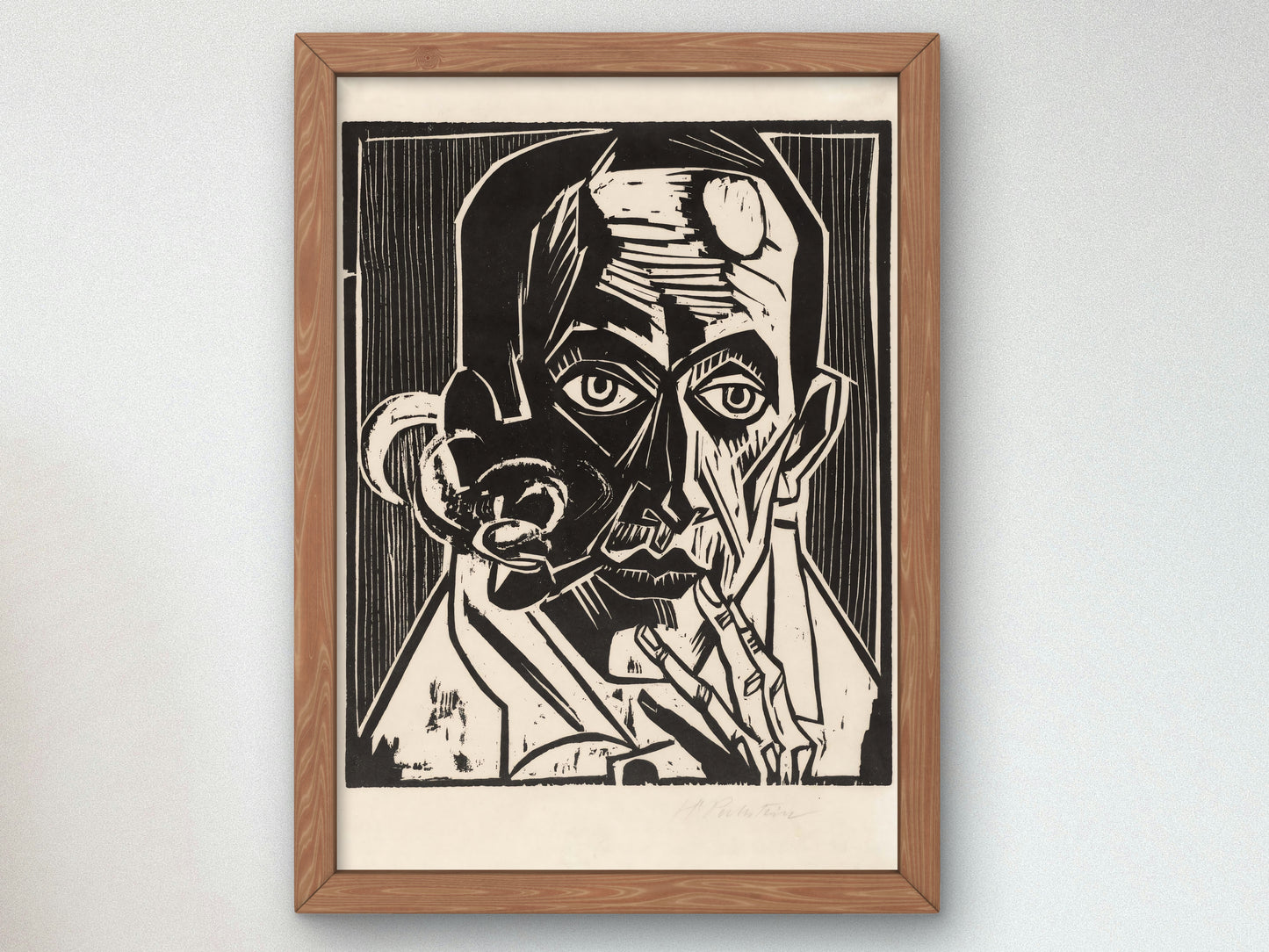 Self Portrait with Pipe by Max Pechstein 1921, Wall Art Print, Fine Art Reproduction, Museum Quality Decor, Poster