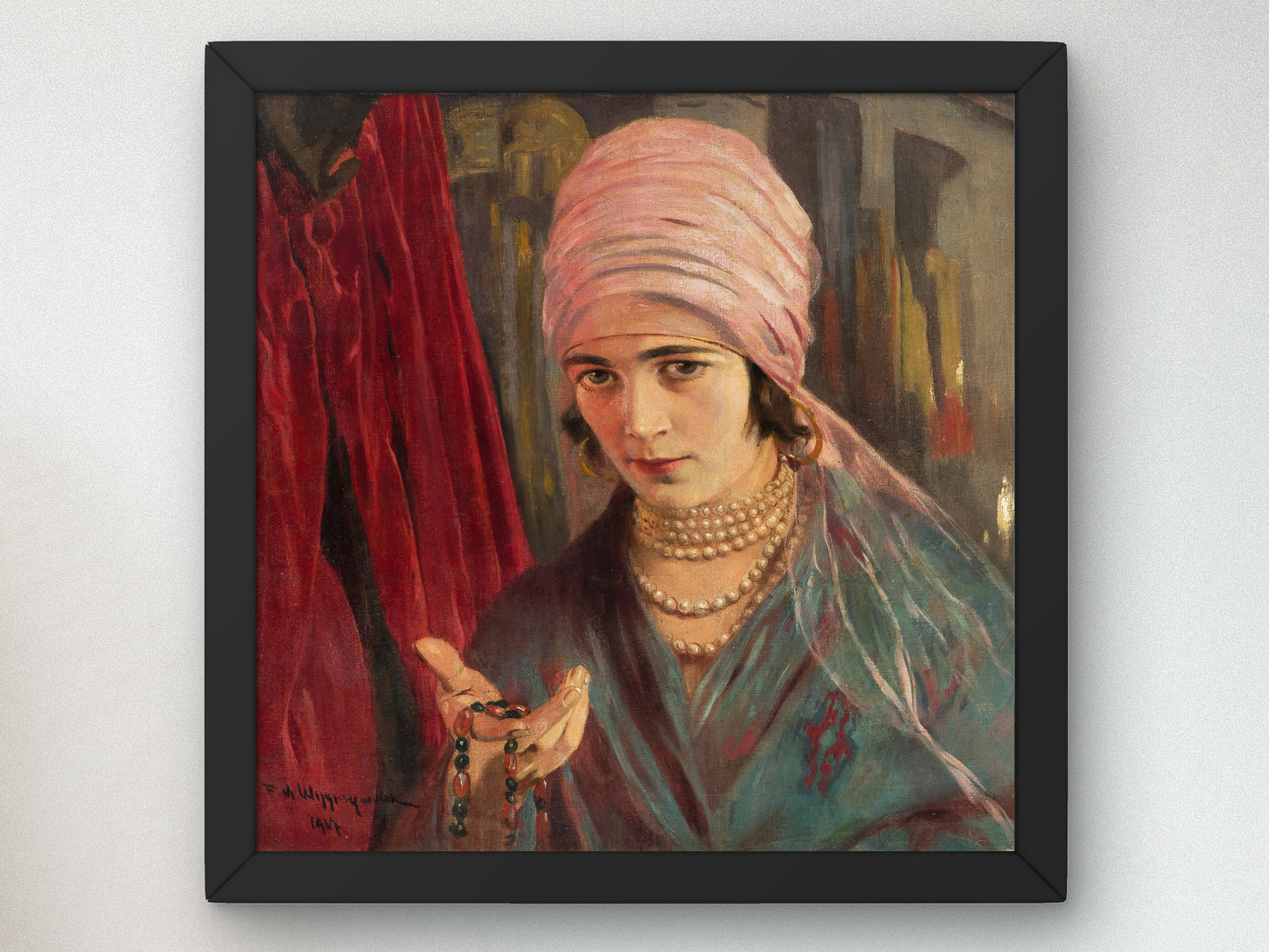 Woman with Corals by Feliks Michał Wygrzywalski 1907, Wall Art Print, Fine Art Reproduction, Museum Quality Decor, Poster