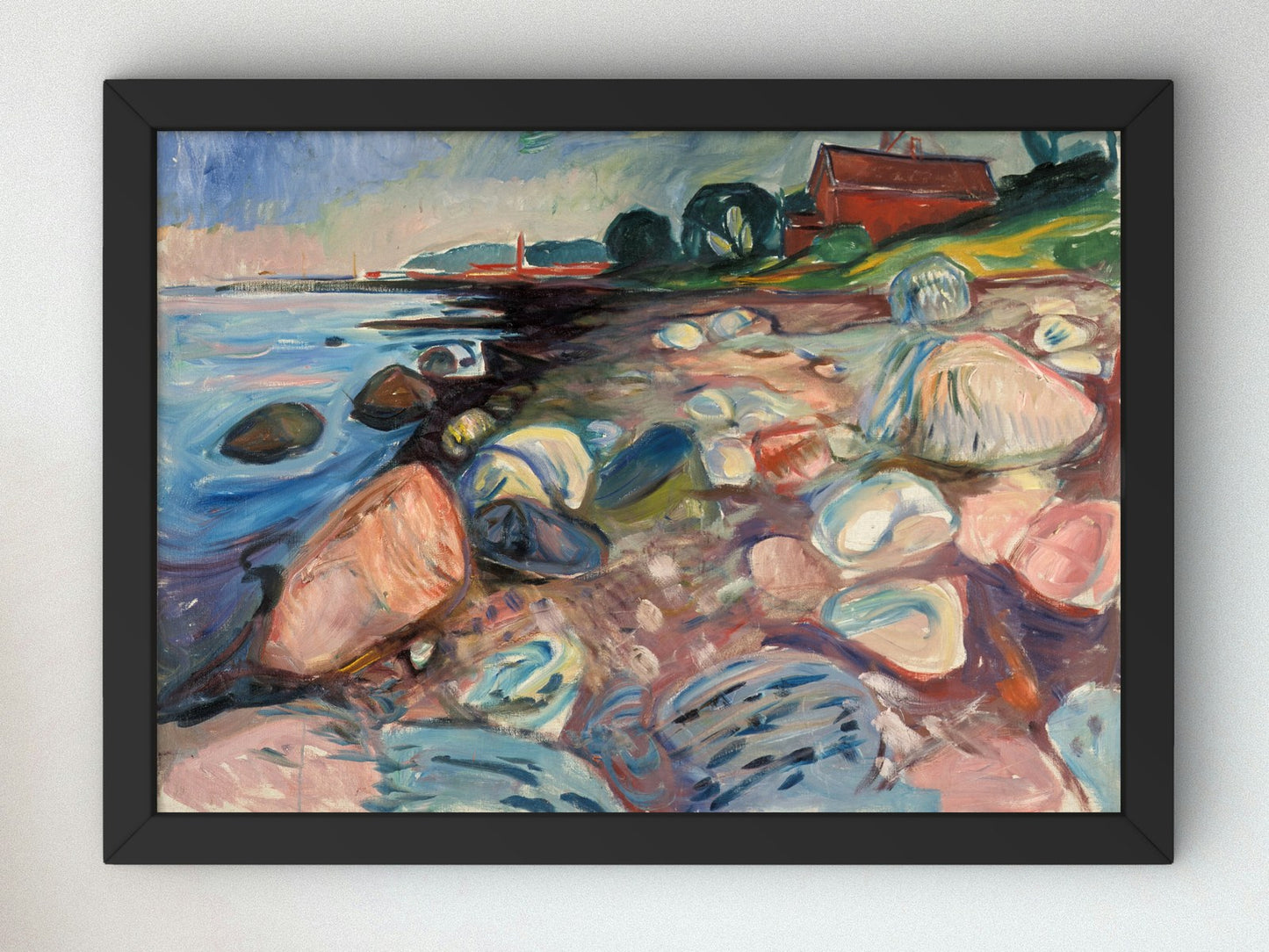 Shore with Red House by Edvard Munch 1904, Wall Art Print, Fine Art Reproduction, Museum Quality Decor, Poster