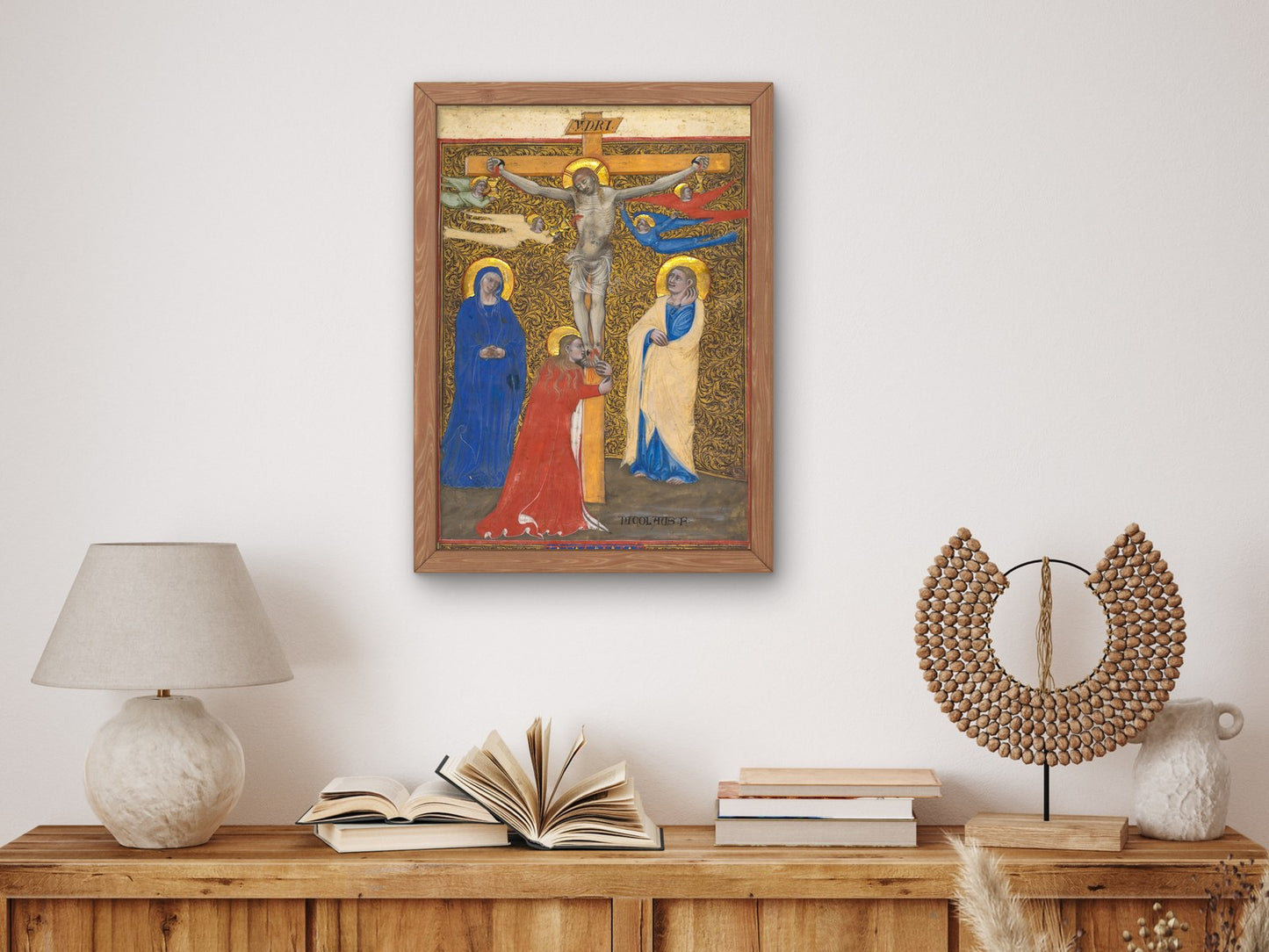 Single Leaf from a Missal The Crucifixion by Nicolò da Bologna 1390, Wall Art Print, Fine Art Reproduction, Museum Quality Decor, Poster
