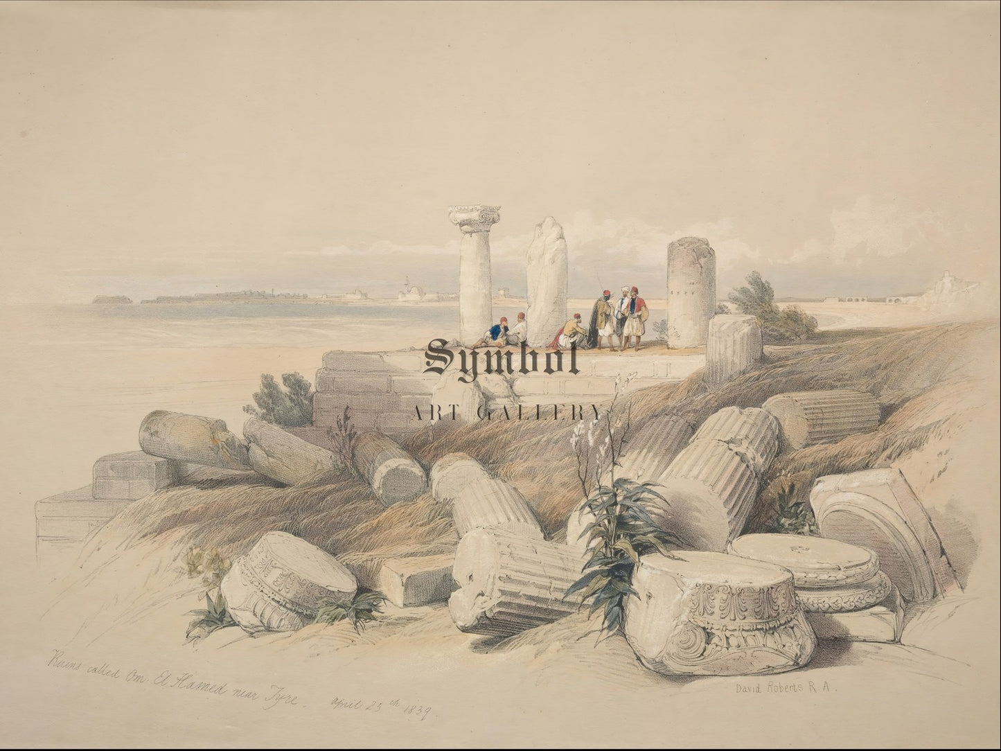 Ruins Called Om El Hamed near Tyre by David Roberts 1839, Wall Art Print, Fine Art Reproduction, Museum Quality Decor, Poster