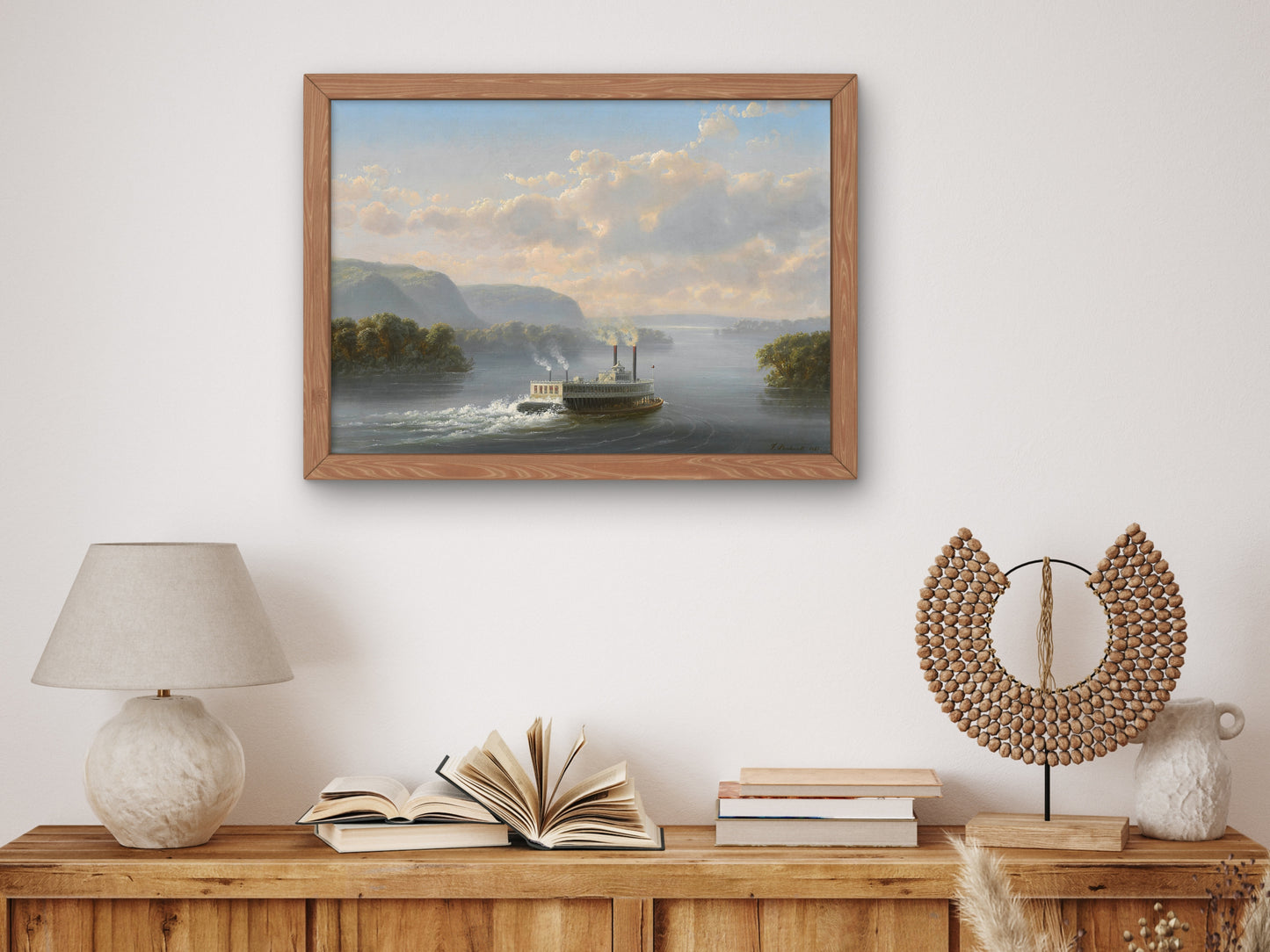 Steamwheeler on the Upper Mississippi by Ferdinand Richardt 1865, Wall Art Print, Fine Art Reproduction, Museum Quality Decor, Poster