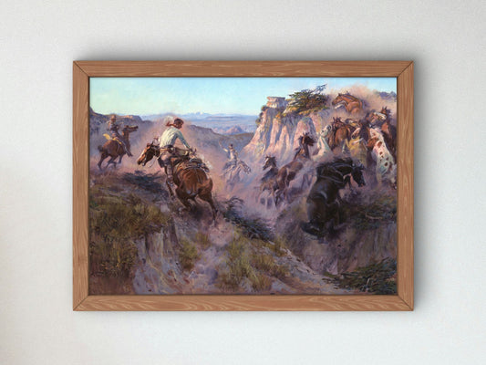 Wild Horse Hunters by Charles Marion Russell 1913, Wall Art Print, Fine Art Reproduction, Museum Quality Decor, Poster