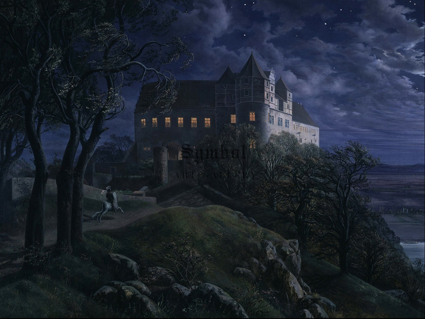 Burg Scharfenberg at Night by Ernst Ferdinand Oehme 1827, Wall Art Print, Fine Art Reproduction, Museum Quality Decor, Poster