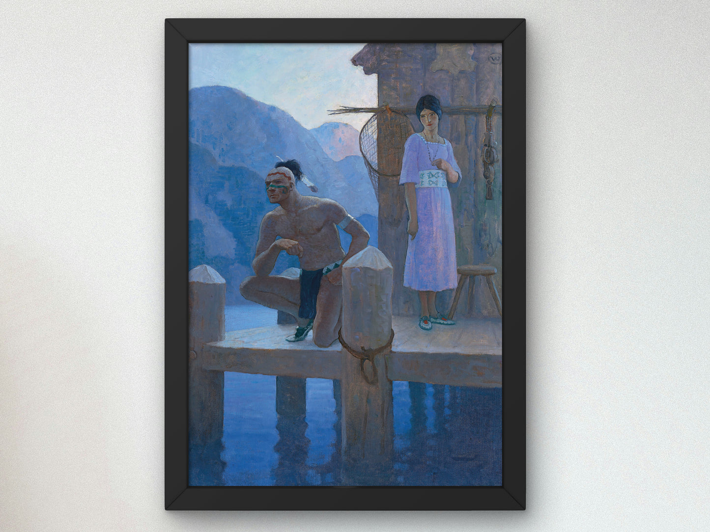 She found Chingachgook studying the shores of the lake, the mountains, and the heavens by Newell Convers Wyeth 1925, Wall Art Print
