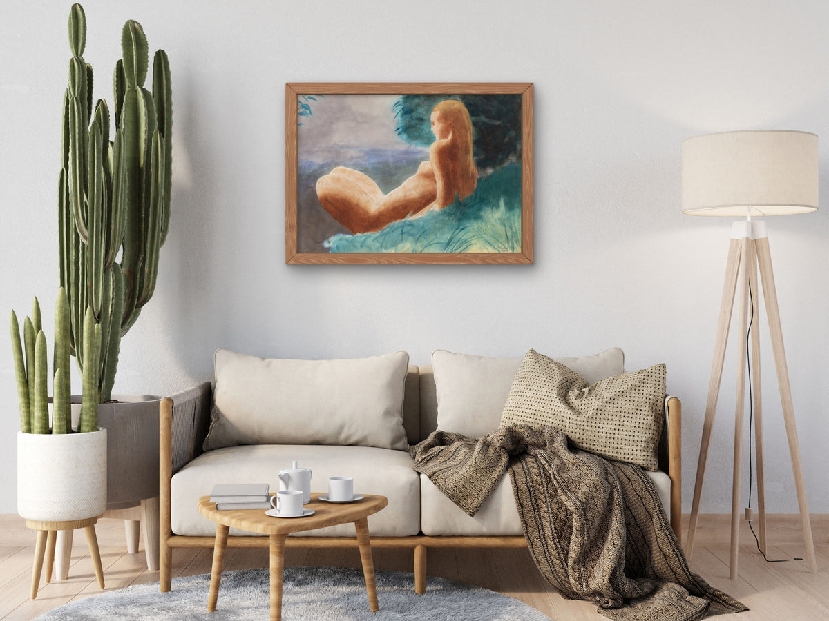 Reclining Nude in a Meadow by Léon Spilliaert 1928, Wall Art Print, Fine Art Reproduction, Museum Quality Decor, Poster