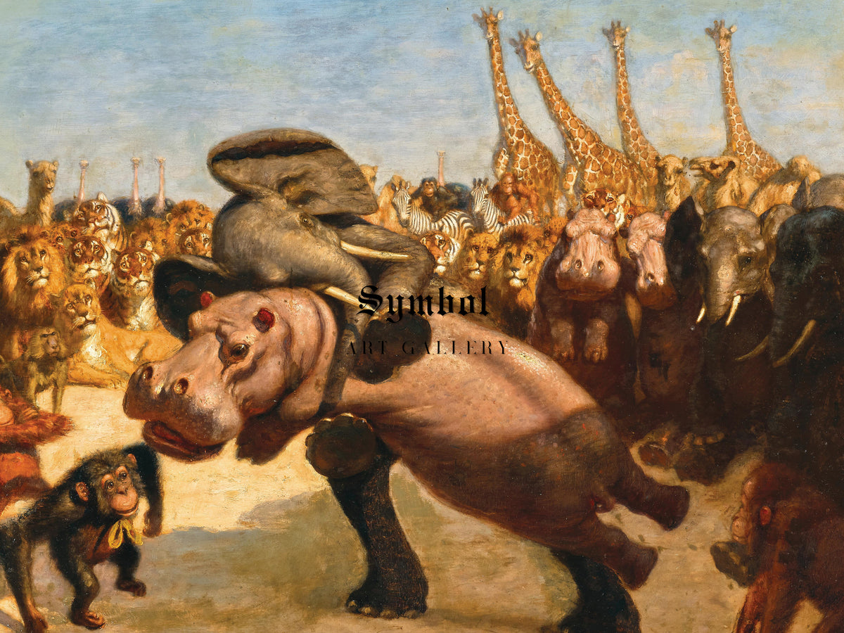 Monkeys as Referees in the Fight between an Elephant and a Hippopotamus by Gabriel von Max, Wall Art Print, Fine Art Reproduction