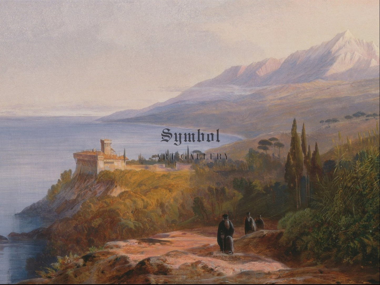 Mount Athos and the Monastery of Stavroniketes by Edward Lear 1857, Wall Art Print, Fine Art Reproduction, Museum Quality Decor, Poster