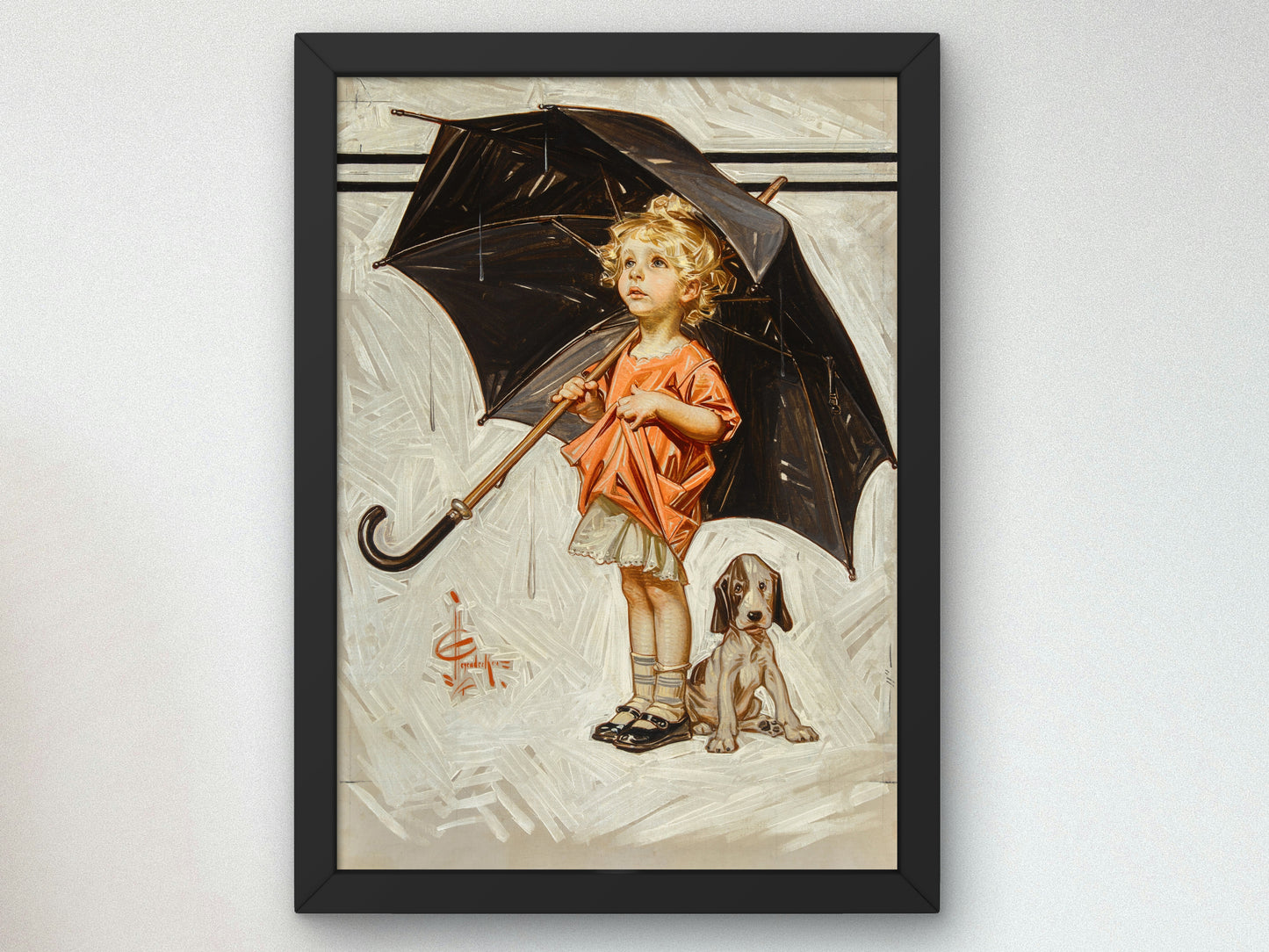 Caught in the Rain by Joseph Christian Leyendecker 1914, Wall Art Print, Fine Art Reproduction, Museum Quality Decor, Poster