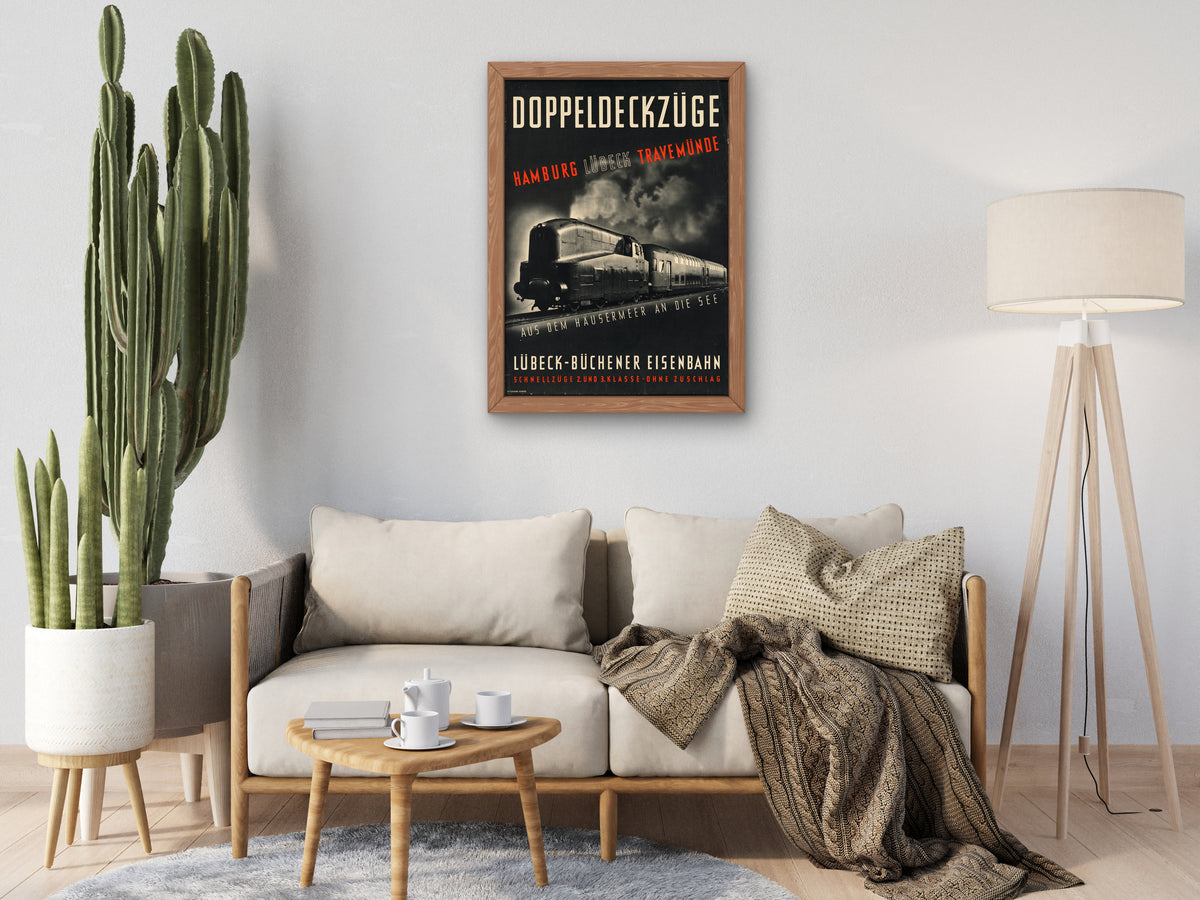 Double Decker Trains Hamburg Lübeck Travemünde by Peter Smith Templeton, Wall Art Print, Fine Art Reproduction, Museum Quality Decor, Poster