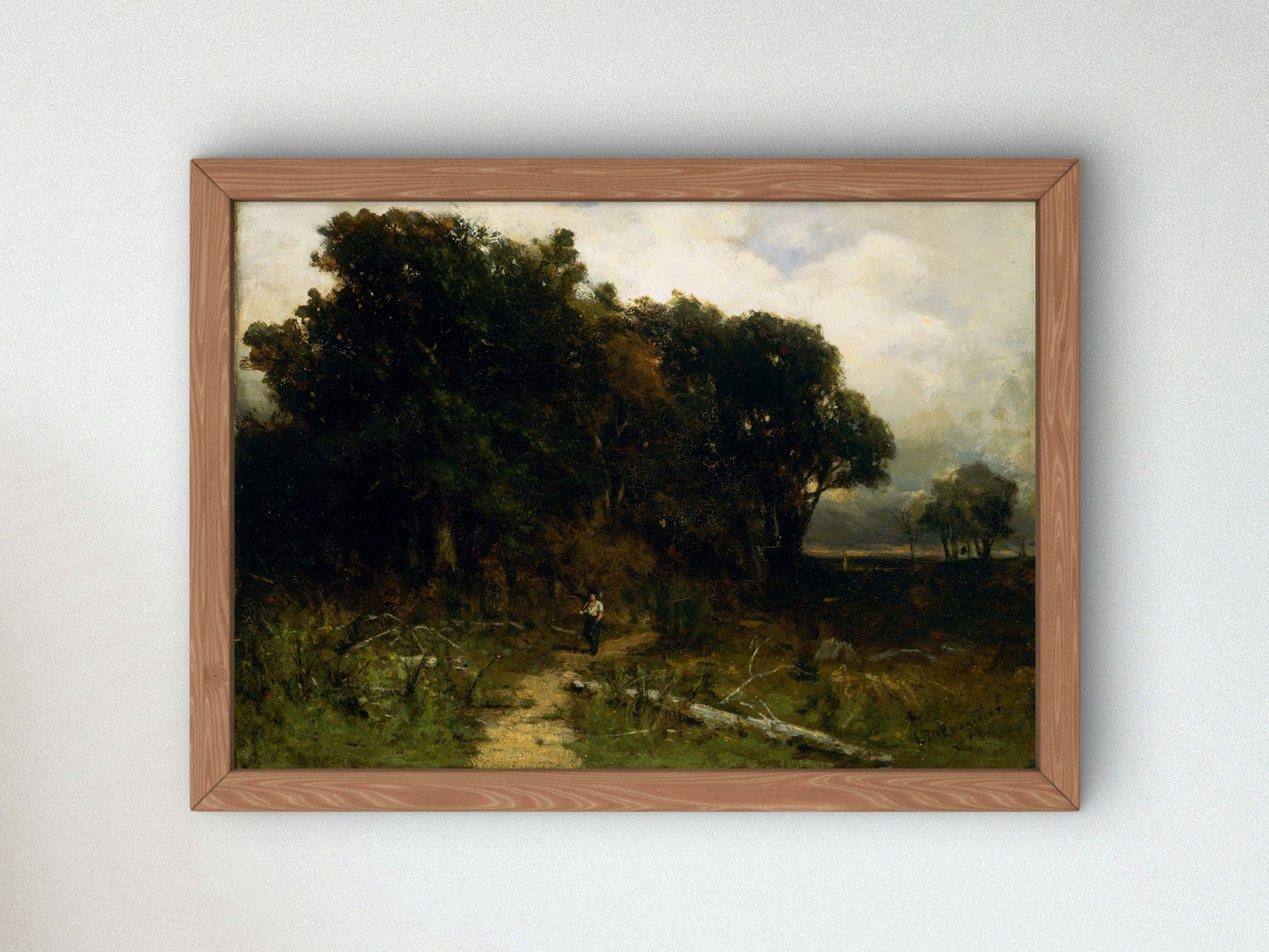 Landscape with Woodcutter on Path by Edward Mitchell Bannister 1879, Wall Art Print, Fine Art Reproduction, Museum Quality Decor, Poster