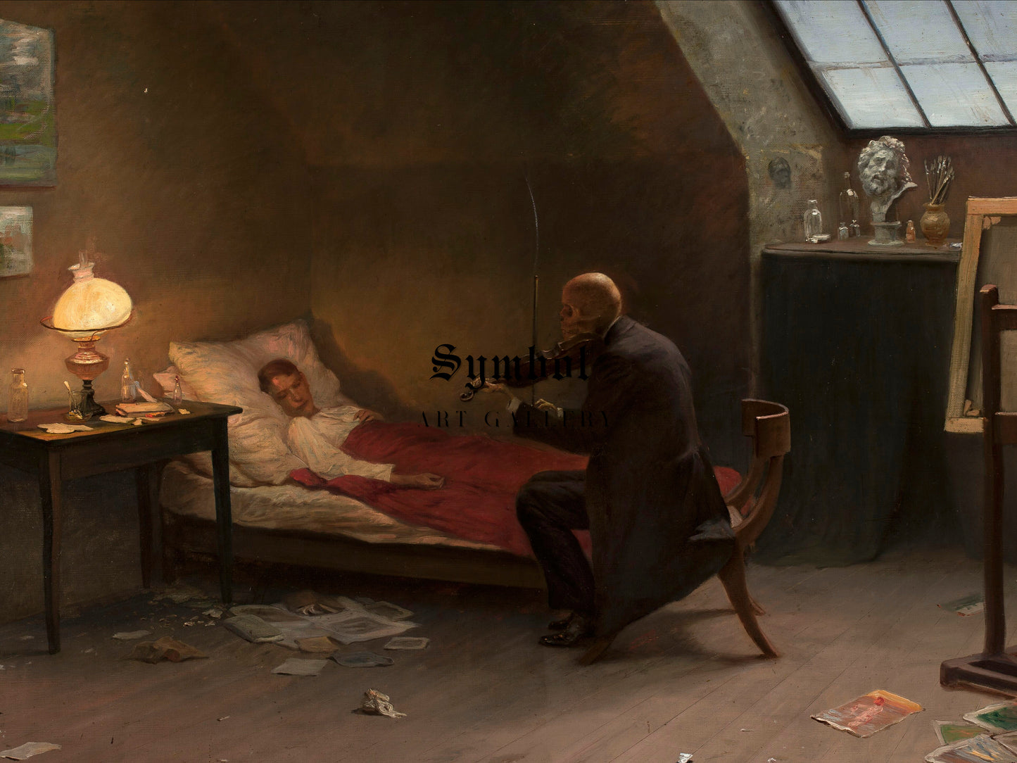 Artist's Death The Last Friend by Zygmunt Andrychiewicz 1901, Wall Art Print, Fine Art Reproduction, Museum Quality Decor, Poster
