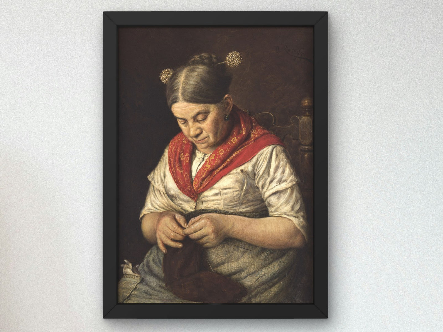 Woman Knitting by Domenico Pesenti, Wall Art Print, Fine Art Reproduction, Museum Quality Decor, Poster