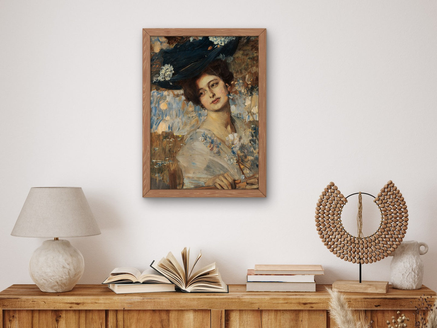 Woman in Black Hat with White Feathers by Ettore Tito 1909, Wall Art Print, Fine Art Reproduction, Museum Quality Decor, Poster