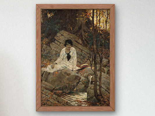 Seated Woman with a Hat by Dean Cornwell 1917, Wall Art Print, Fine Art Reproduction, Museum Quality Decor, Poster