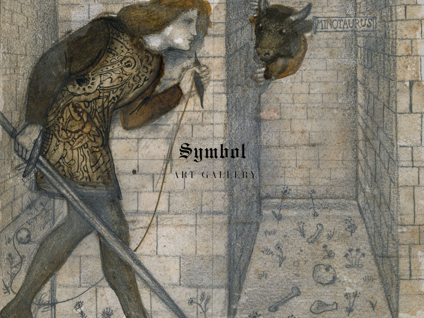 Theseus and the Minotaur in the Labyrinth by Edward Coley Burne Jones 1861, Wall Art Print, Fine Art Reproduction, Museum Quality Decor