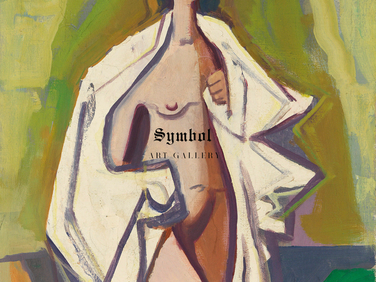 Standing Female Nude with Bathing Cap by Karl Hofer 1953, Wall Art Print, Fine Art Reproduction, Museum Quality Decor, Poster