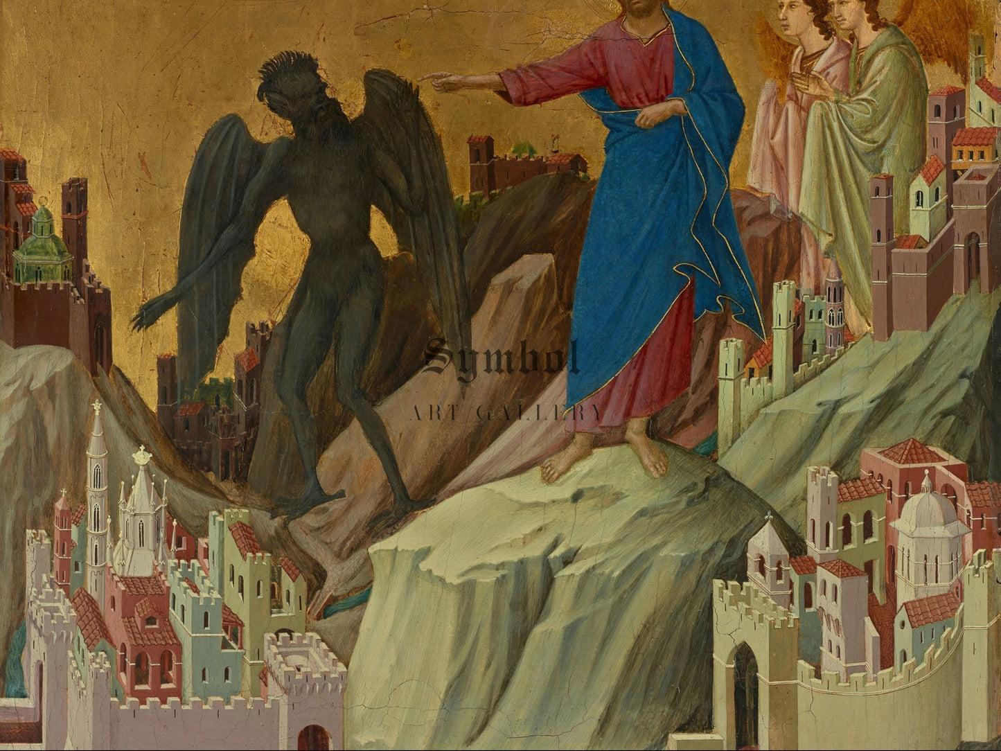 The Temptation of Christ on the Mountain by Duccio di Buoninsegna 1308, Wall Art Print, Fine Art Reproduction, Museum Quality Decor, Poster