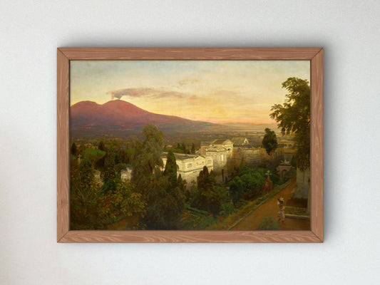 Campo Santo in Poggioreale, the Vesuvius Beyond by Oswald Achenbach, Wall Art Print, Fine Art Reproduction, Museum Quality Decor, Poster