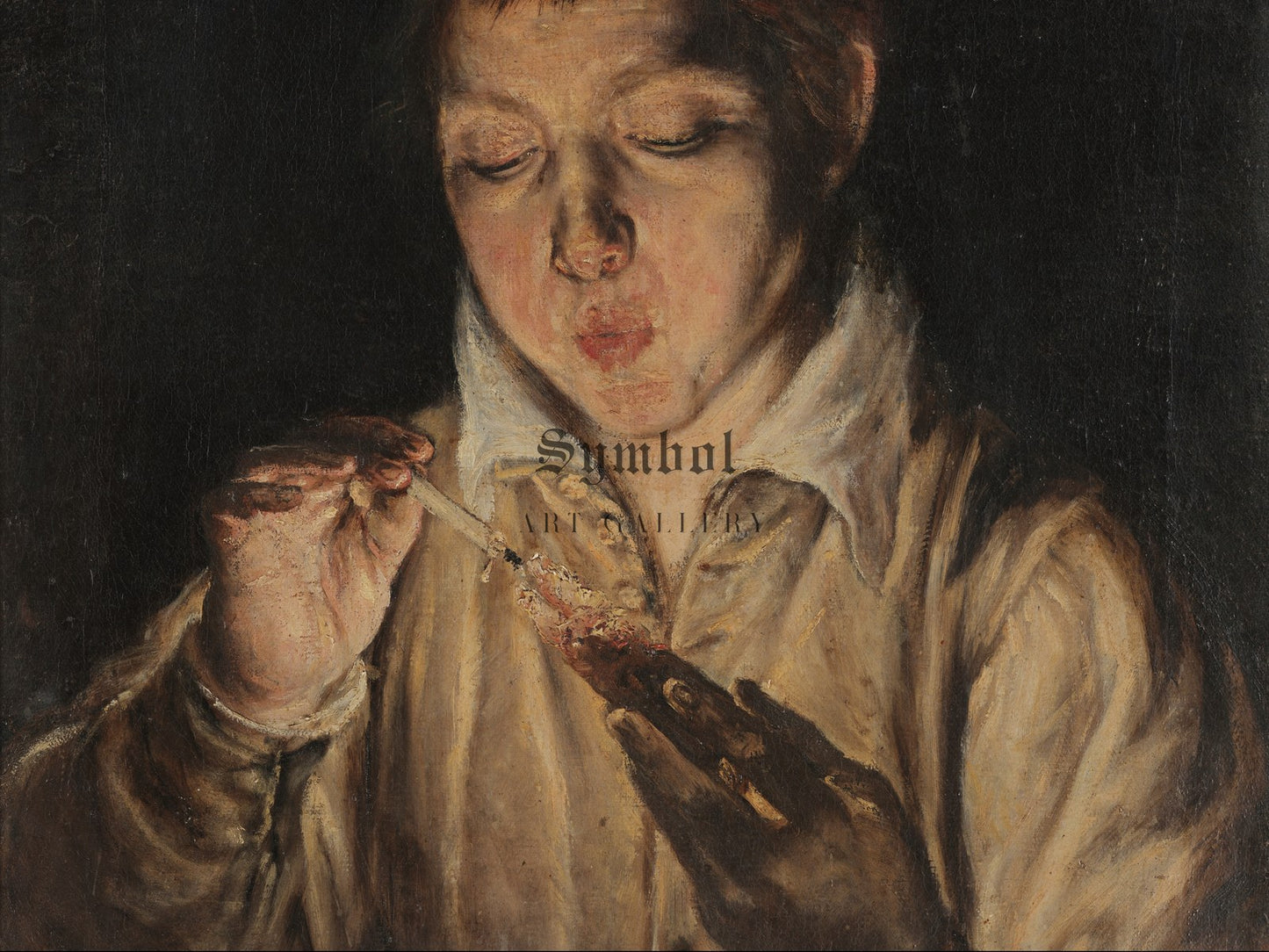 Boy Blowing an Ember by El Greco 1570, Wall Art Print, Fine Art Reproduction, Museum Quality Decor, Poster