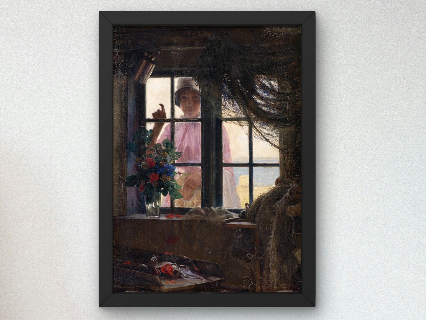 After the Bath, a Young Girl Knocking at the Fisherman's Window by Carl Bloch 1884, Wall Art Print, Fine Art Reproduction, Museum Quality
