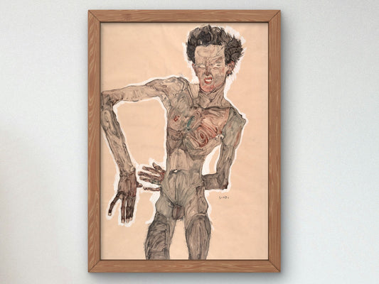 Nude Self Portrait Grimacing by Egon Schiele 1910, Wall Art Print, Fine Art Reproduction, Museum Quality Decor, Poster